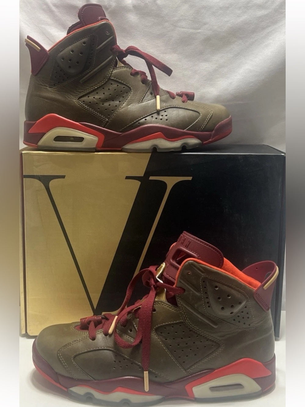 Jordan Olive and Burgundy High-Top Sneakers